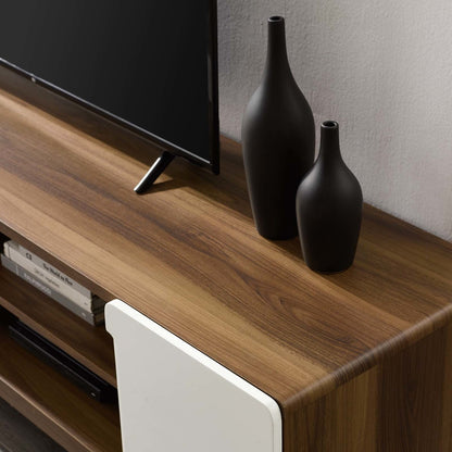 Tread 70" Media Console TV Stand, Wood, Natural Brown White 15381