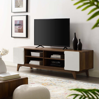 Tread 70" Media Console TV Stand, Wood, Natural Brown White 15381