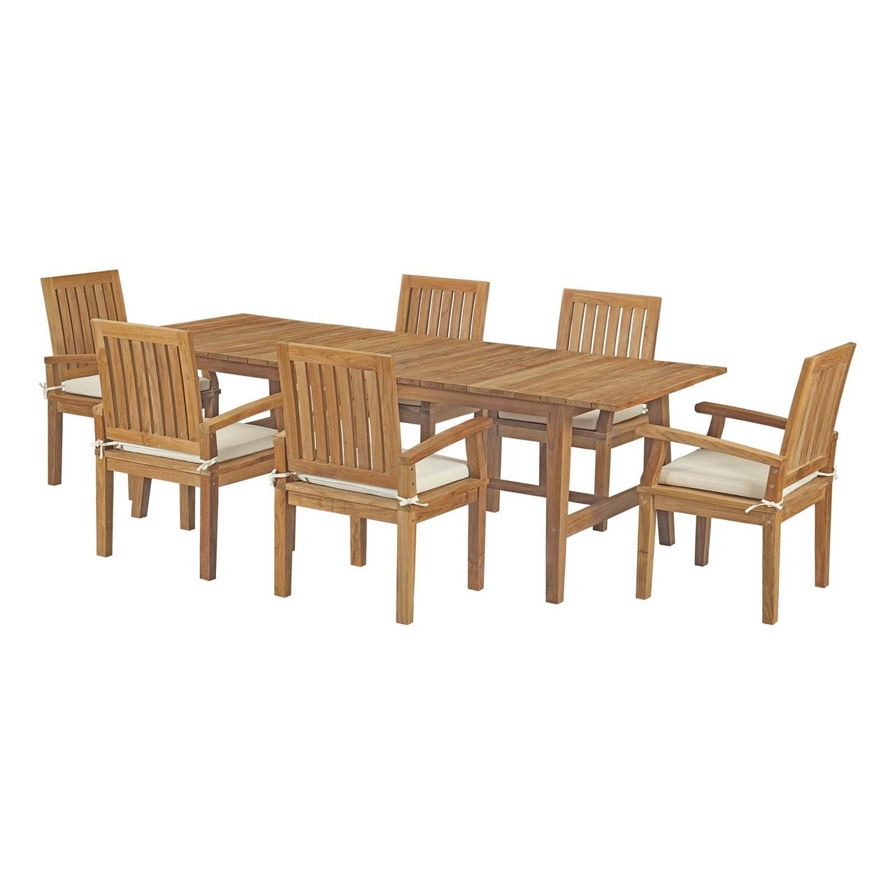 Marina 7 Piece Outdoor Patio Teak Outdoor Dining Set, Wood, White Natural 14291