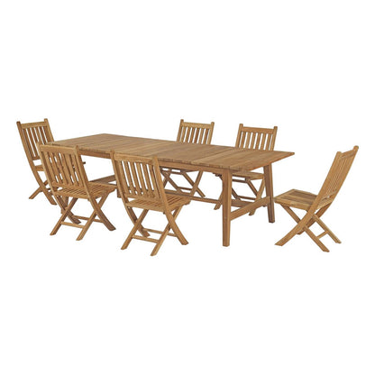 Marina 7 Piece Outdoor Patio Teak Outdoor Dining Set, Wood, Natural 14292