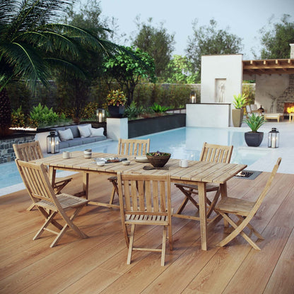 Marina 7 Piece Outdoor Patio Teak Outdoor Dining Set, Wood, Natural 14292