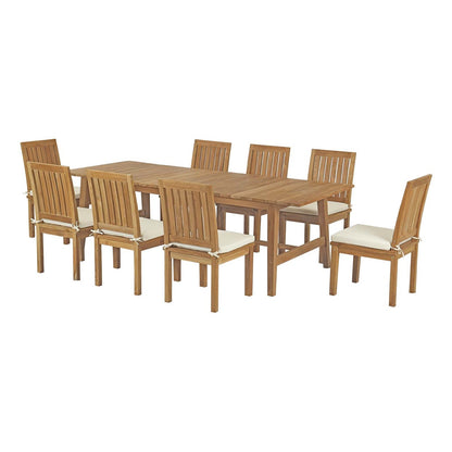 Marina 9 Piece Outdoor Patio Teak Outdoor Dining Set, Wood, White Natural 14294