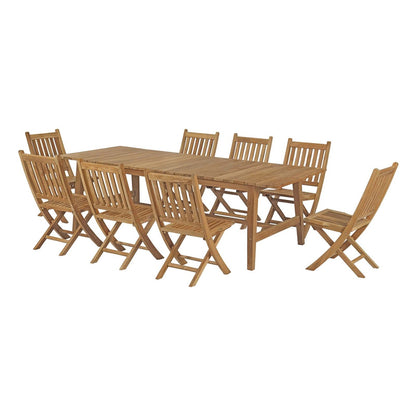 Marina 9 Piece Outdoor Patio Teak Outdoor Dining Set, Wood, Natural 14296