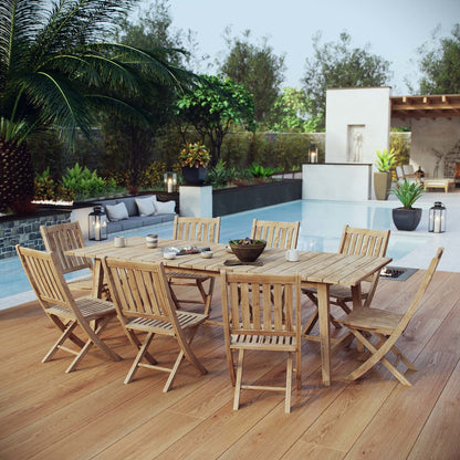 Marina 9 Piece Outdoor Patio Teak Outdoor Dining Set, Wood, Natural 14296