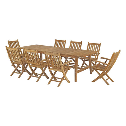 Marina 9 Piece Outdoor Patio Teak Outdoor Dining Set, Wood, Natural 14297