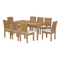 Marina 9 Piece Outdoor Patio Teak Outdoor Dining Set, Wood, White Natural 14298