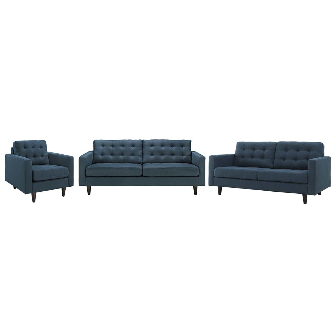 Empress Sofa, Loveseat and Armchair Set of 3, Fabric, Navy Blue 14299