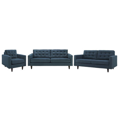 Empress Sofa, Loveseat and Armchair Set of 3, Fabric, Navy Blue 14299