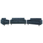 Empress Sofa, Loveseat and Armchair Set of 3, Fabric, Navy Blue 14299