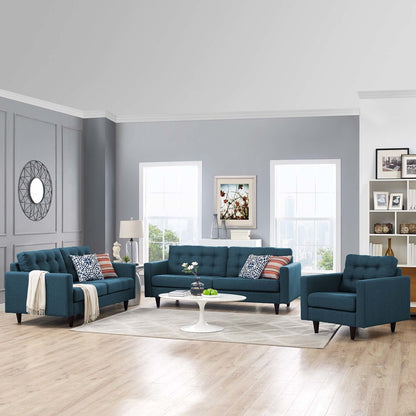 Empress Sofa, Loveseat and Armchair Set of 3, Fabric, Navy Blue 14299