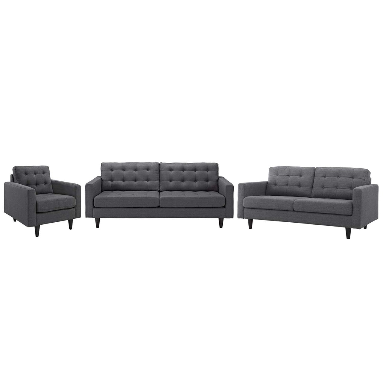 Empress Sofa, Loveseat and Armchair Set of 3, Fabric, Grey Gray 14301