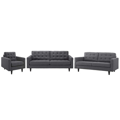 Empress Sofa, Loveseat and Armchair Set of 3, Fabric, Grey Gray 14301