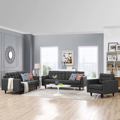 Empress Sofa, Loveseat and Armchair Set of 3, Fabric, Grey Gray 14301