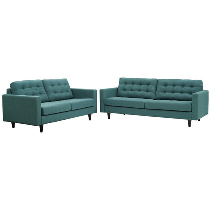 Empress Sofa and Loveseat Set of 2, Fabric, Aqua Blue 14309