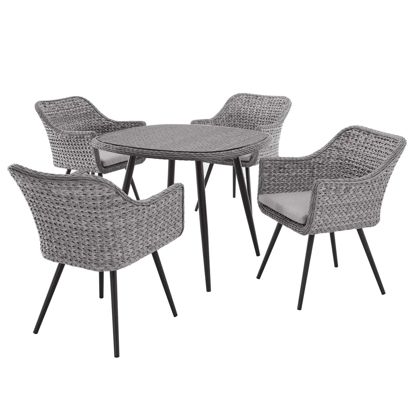 Endeavor 5 Piece Outdoor Patio Wicker Rattan Dining Set, Fabric Rattan Wicker Aluminum, Grey Gray, 17292