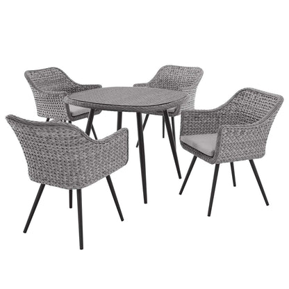 Endeavor 5 Piece Outdoor Patio Wicker Rattan Dining Set, Fabric Rattan Wicker Aluminum, Grey Gray, 17292