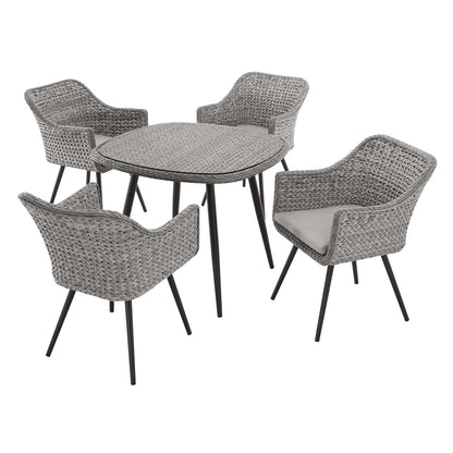 Endeavor 5 Piece Outdoor Patio Wicker Rattan Dining Set, Fabric Rattan Wicker Aluminum, Grey Gray, 17292