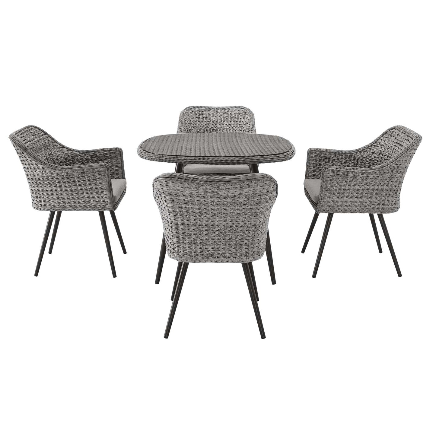 Endeavor 5 Piece Outdoor Patio Wicker Rattan Dining Set, Fabric Rattan Wicker Aluminum, Grey Gray, 17292