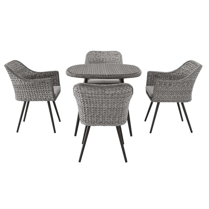 Endeavor 5 Piece Outdoor Patio Wicker Rattan Dining Set, Fabric Rattan Wicker Aluminum, Grey Gray, 17292