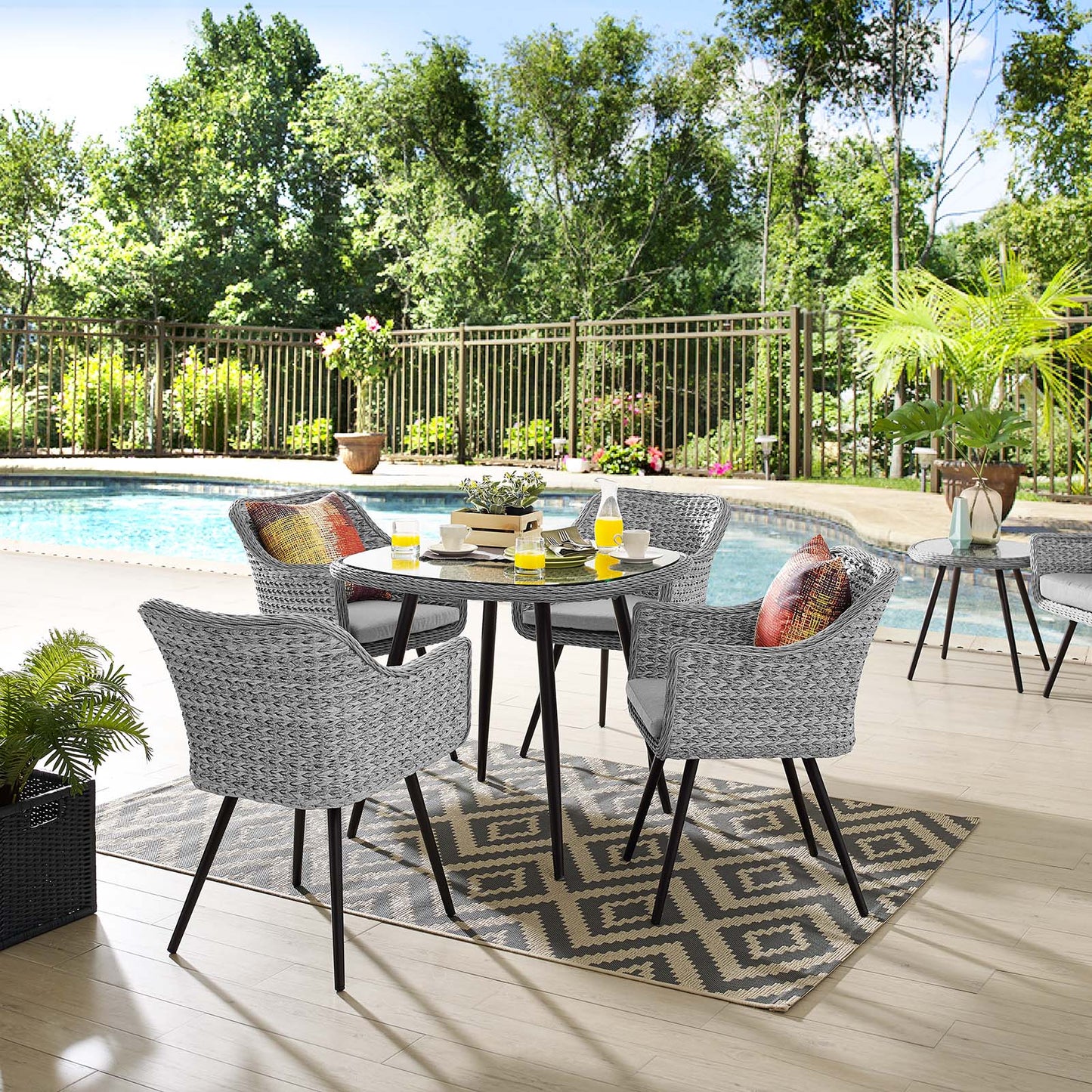 Endeavor 5 Piece Outdoor Patio Wicker Rattan Dining Set, Fabric Rattan Wicker Aluminum, Grey Gray, 17292