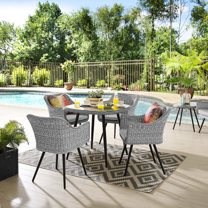 Endeavor 5 Piece Outdoor Patio Wicker Rattan Dining Set, Fabric Rattan Wicker Aluminum, Grey Gray, 17292