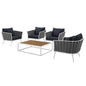 Stance 5 Piece Outdoor Patio Aluminum Sectional Sofa Set, Fabric Aluminium, White Navy 15383