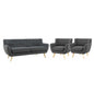 Remark 3 Piece Living Room Sofa and Two Armchairs Set, Fabric, Grey Gray 14312