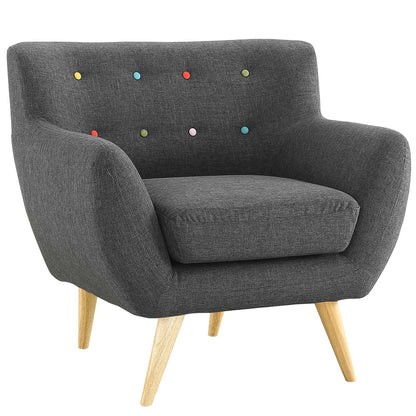Remark 3 Piece Living Room Sofa and Two Armchairs Set, Fabric, Grey Gray 14312