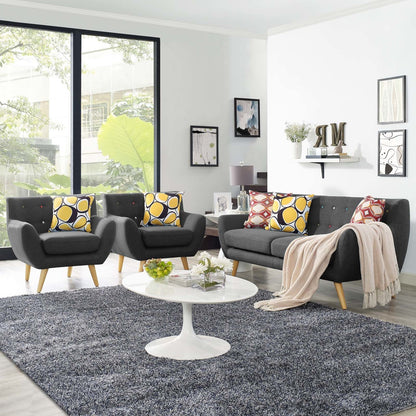 Remark 3 Piece Living Room Sofa and Two Armchairs Set, Fabric, Grey Gray 14312
