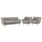 Remark 3 Piece Living Room Sofa and Two Armchairs Set, Fabric, Light Grey Gray 14313