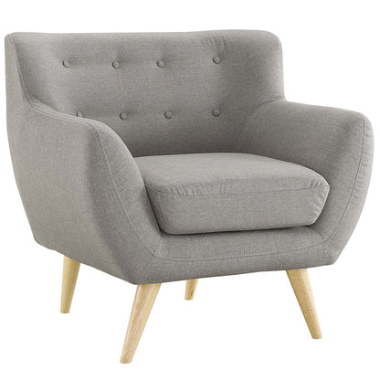 Remark 3 Piece Living Room Sofa and Two Armchairs Set, Fabric, Light Grey Gray 14313