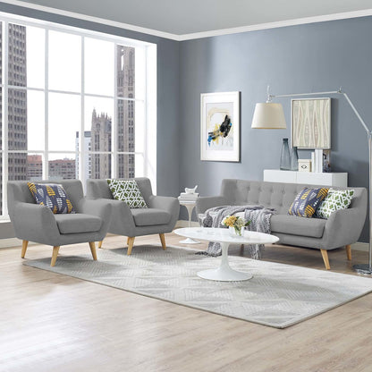 Remark 3 Piece Living Room Sofa and Two Armchairs Set, Fabric, Light Grey Gray 14313