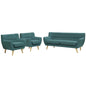 Remark 3 Piece Living Room Sofa and Two Armchairs Set, Fabric, Aqua Blue 14315