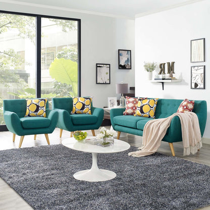Remark 3 Piece Living Room Sofa and Two Armchairs Set, Fabric, Aqua Blue 14315
