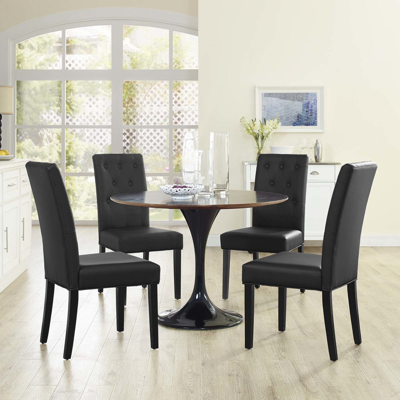 Confer Dining Side Chair Vinyl Set of 4, Faux Vinyl Leather, Black 14319
