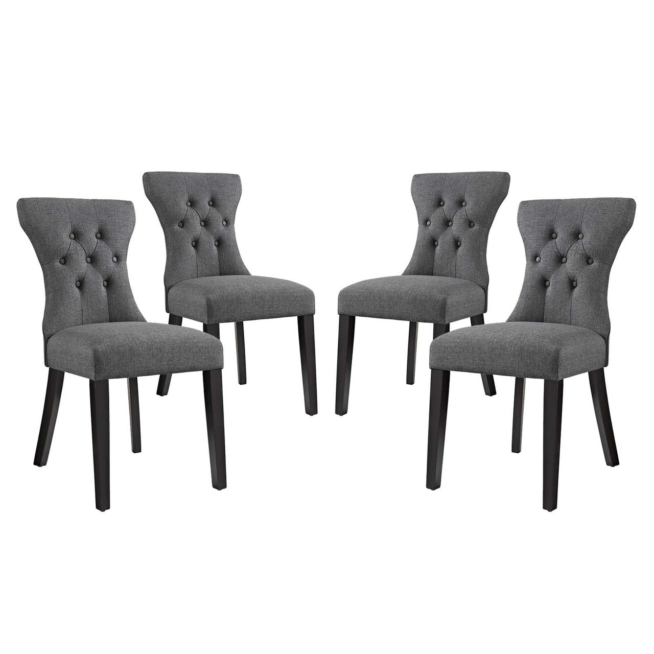 Silhouette Dining Side Chairs Upholstered Fabric Set of 4, Fabric, Grey Gray 14328