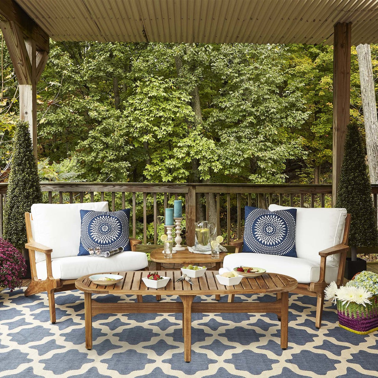 Saratoga 3 Piece Outdoor Patio Teak Set, Wood, White Natural 15071