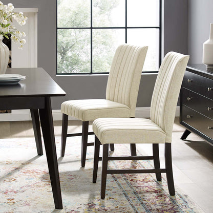 Motivate Channel Tufted Upholstered Fabric Dining Chair Set of 2, Fabric, Wood, Beige, 18161
