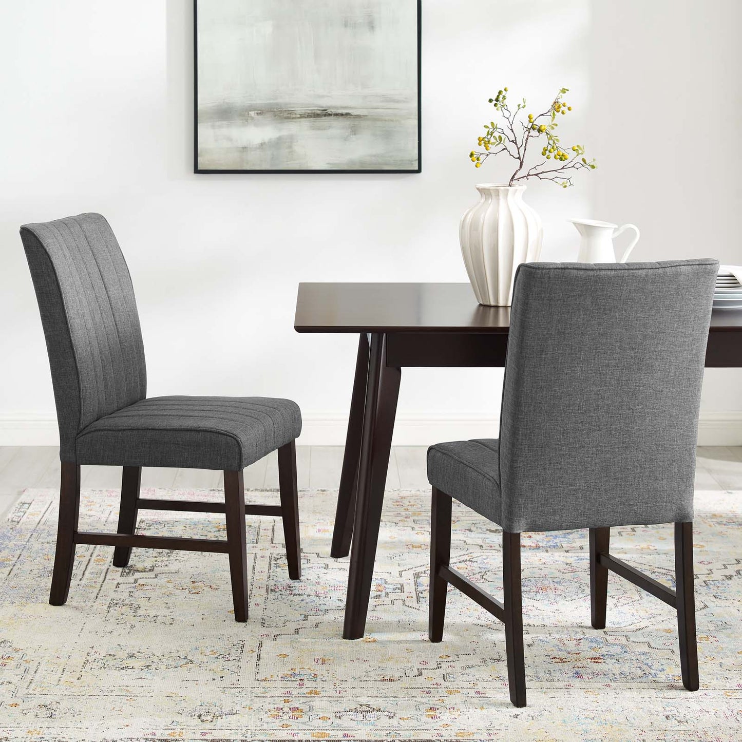 Motivate Channel Tufted Upholstered Fabric Dining Chair Set of 2, Fabric, Wood, Grey Gray, 18163