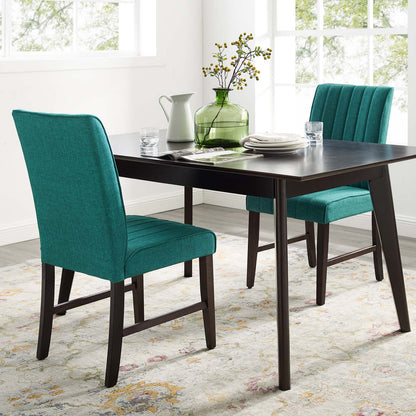Motivate Channel Tufted Upholstered Fabric Dining Chair Set of 2, Fabric, Wood, Teal Blue, 18164