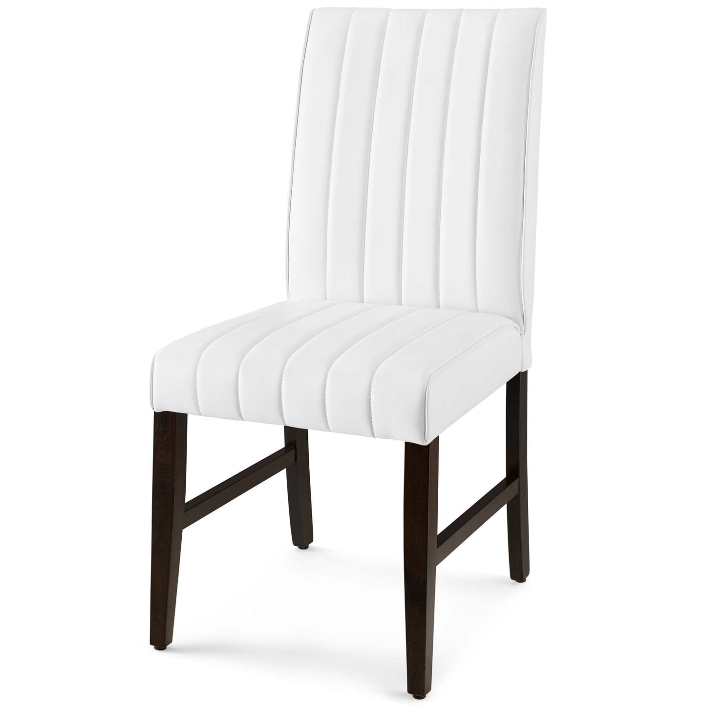 Motivate Channel Tufted Upholstered Faux Leather Dining Chair Set of 2, Faux Leather, Wood, White, 18166