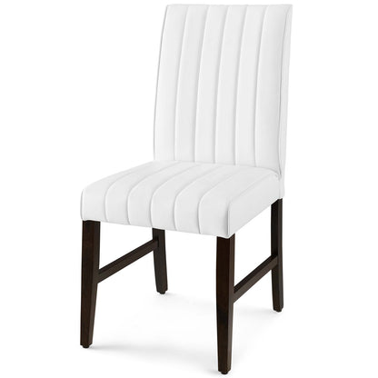 Motivate Channel Tufted Upholstered Faux Leather Dining Chair Set of 2, Faux Leather, Wood, White, 18166