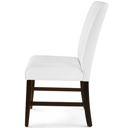 Motivate Channel Tufted Upholstered Faux Leather Dining Chair Set of 2, Faux Leather, Wood, White, 18166