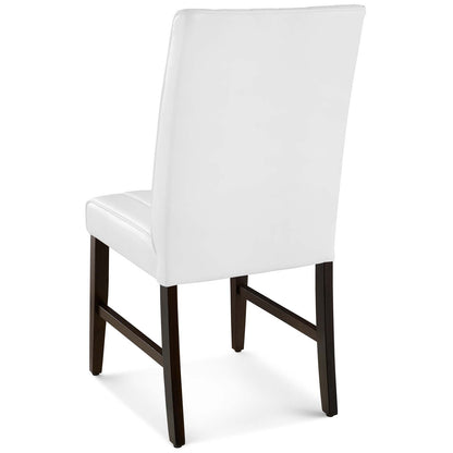 Motivate Channel Tufted Upholstered Faux Leather Dining Chair Set of 2, Faux Leather, Wood, White, 18166