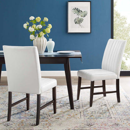 Motivate Channel Tufted Upholstered Faux Leather Dining Chair Set of 2, Faux Leather, Wood, White, 18166