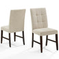 Promulgate Biscuit Tufted Upholstered Fabric Dining Chair Set of 2, Fabric, Wood, Beige, 18167