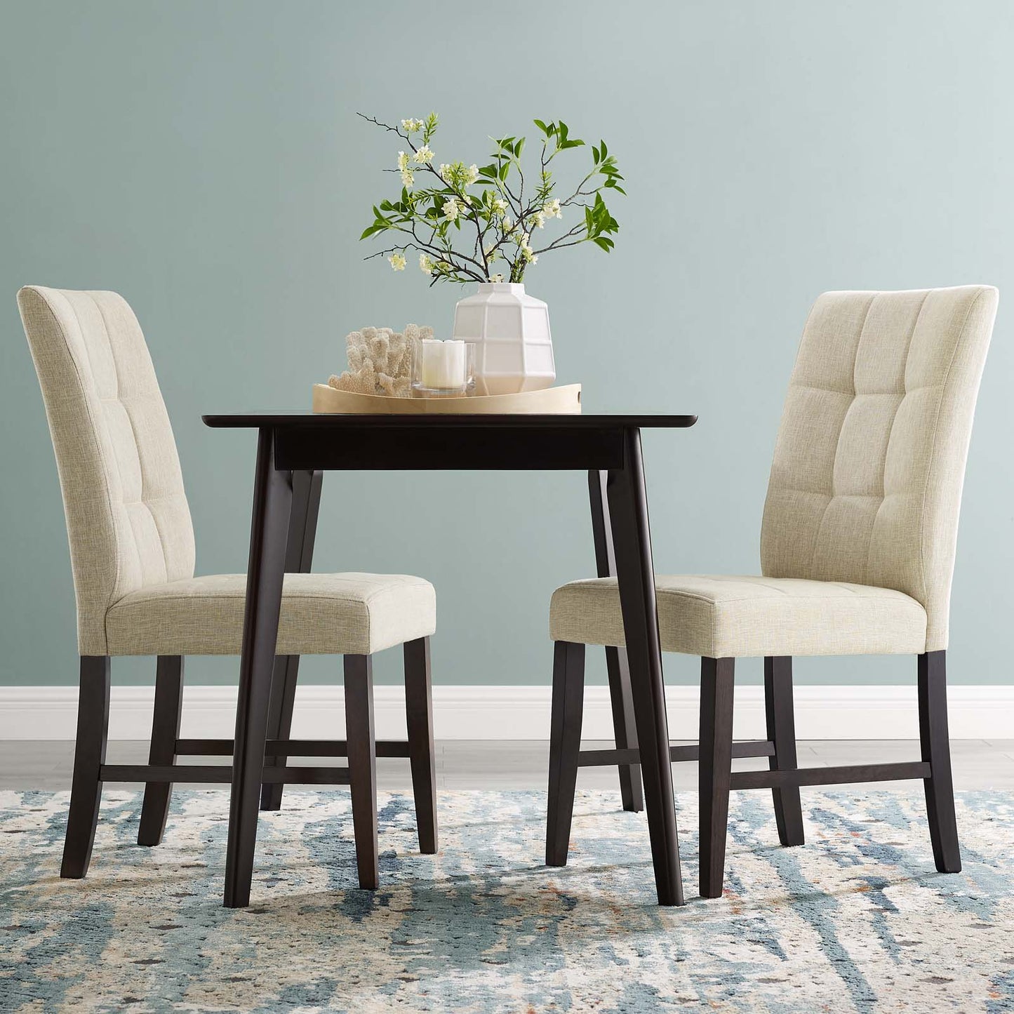 Promulgate Biscuit Tufted Upholstered Fabric Dining Chair Set of 2, Fabric, Wood, Beige, 18167