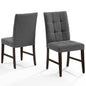 Promulgate Biscuit Tufted Upholstered Fabric Dining Chair Set of 2, Fabric, Wood, Grey Gray, 18169