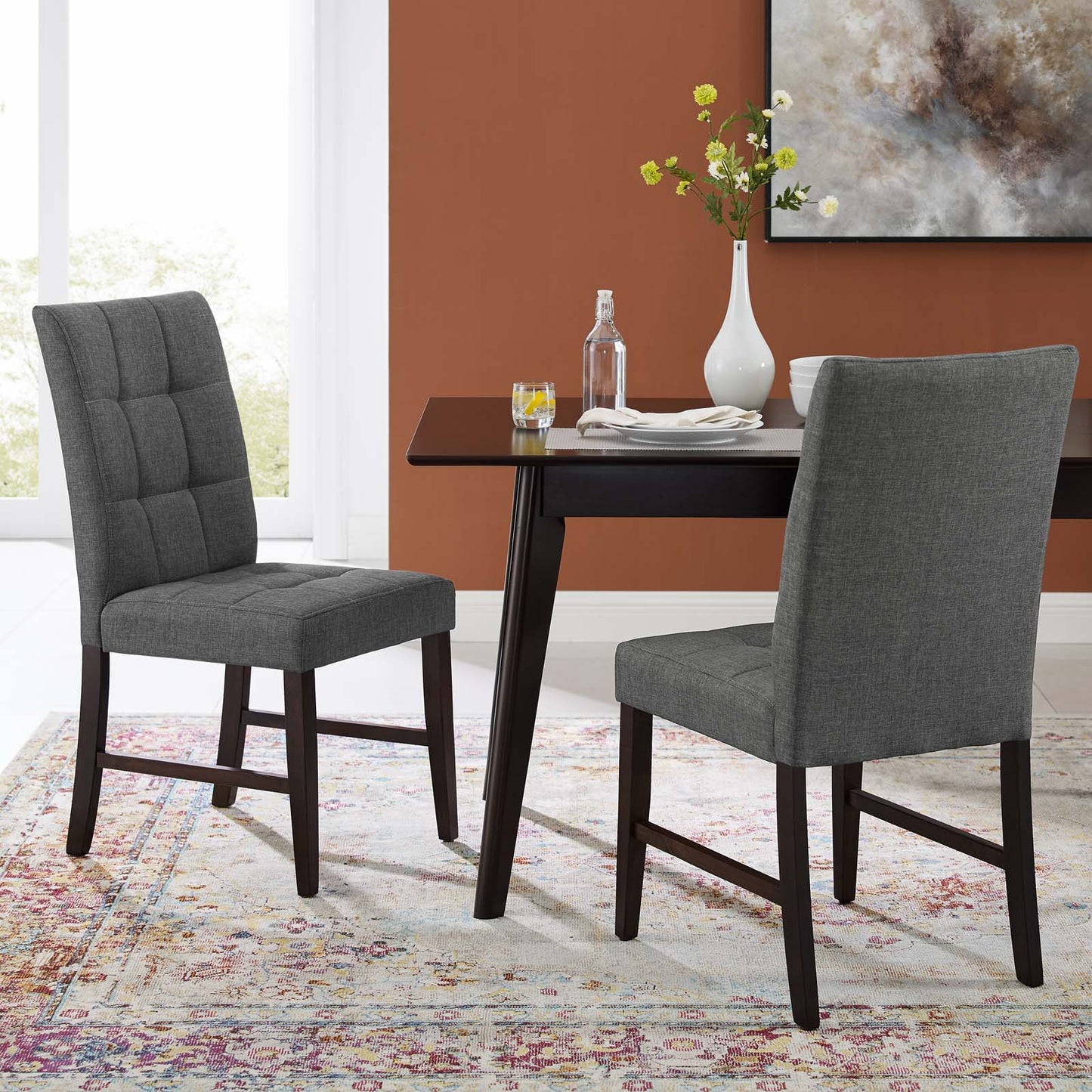 Promulgate Biscuit Tufted Upholstered Fabric Dining Chair Set of 2, Fabric, Wood, Grey Gray, 18169