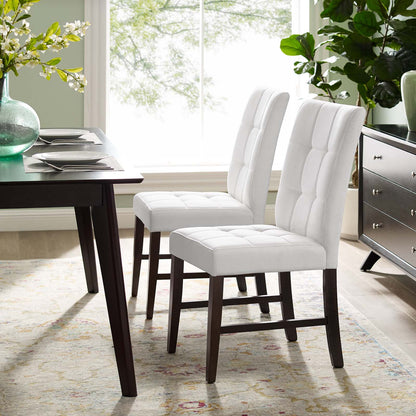 Promulgate Biscuit Tufted Upholstered Fabric Dining Chair Set of 2, Fabric, Wood, White, 18171